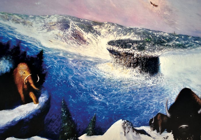 A vision in a painting at the Science Museum of the Glacial River Warren Falls, where the city courthouse stands today. Photo courtesy Diego Vázquez Jr.